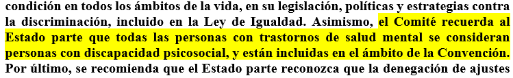 texto subrayado del informe en castellano