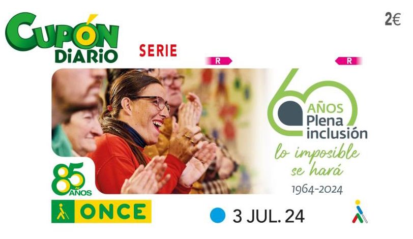 Ir a El cupón de la ONCE celebra el 60 aniversario de la creación de Plena inclusión