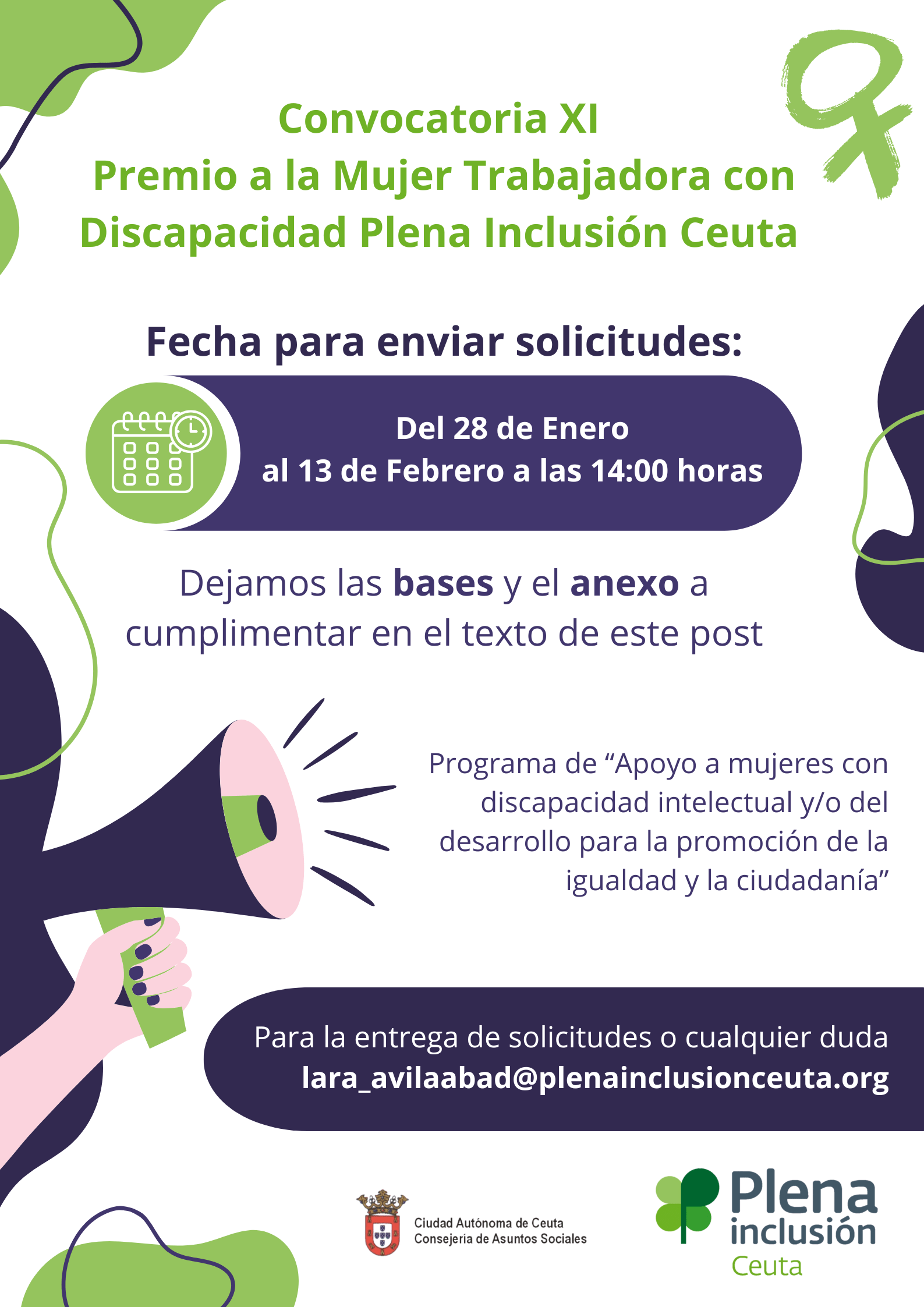 Ir a Convocatoria XI Premio Mujer Trabajadora con Discapacidad Plena Inclusión Ceuta